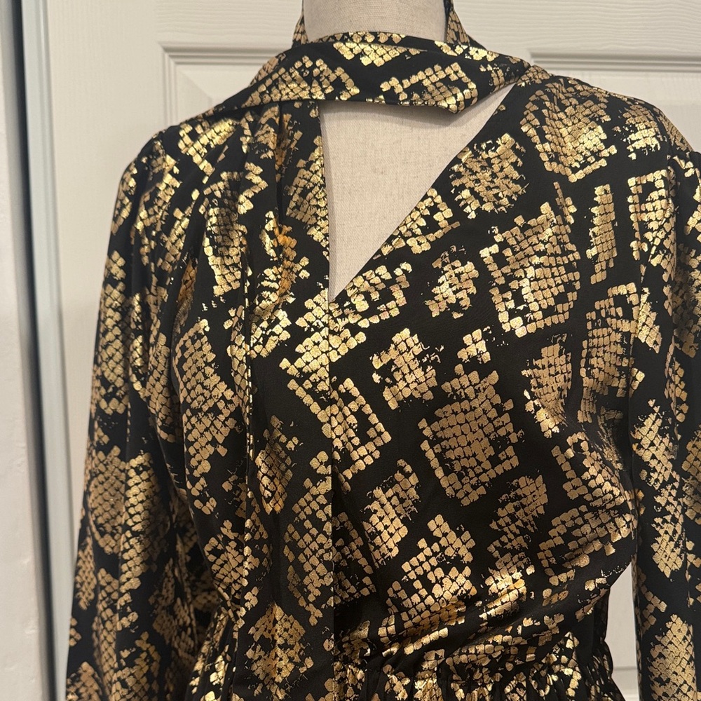 Michael Kors Black and Gold Long Sleeve Dress